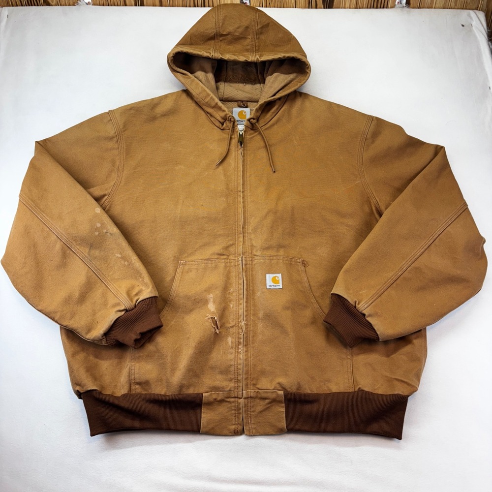 Carhartt Active Jacket Mens 2XL Brown J131 BRN Thermal Lined Duck Distressed USA